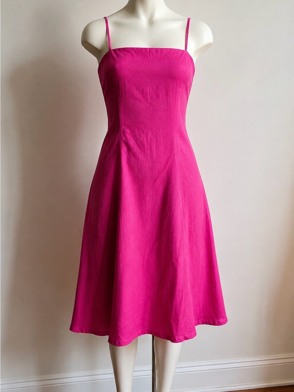 Lauren Ralph Lauren Fuchsia, 100% Linen Spaghetti-Strap Midi Dress, Size 10